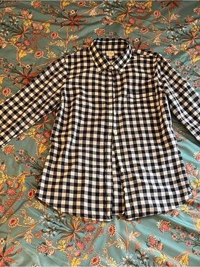 J. Crew Navy and White Gingham Button-Down Shirt